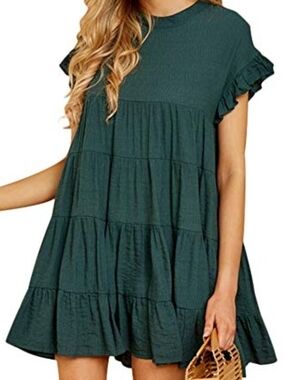 entro Dark Teal Ruffle Tiered Swing Tunic